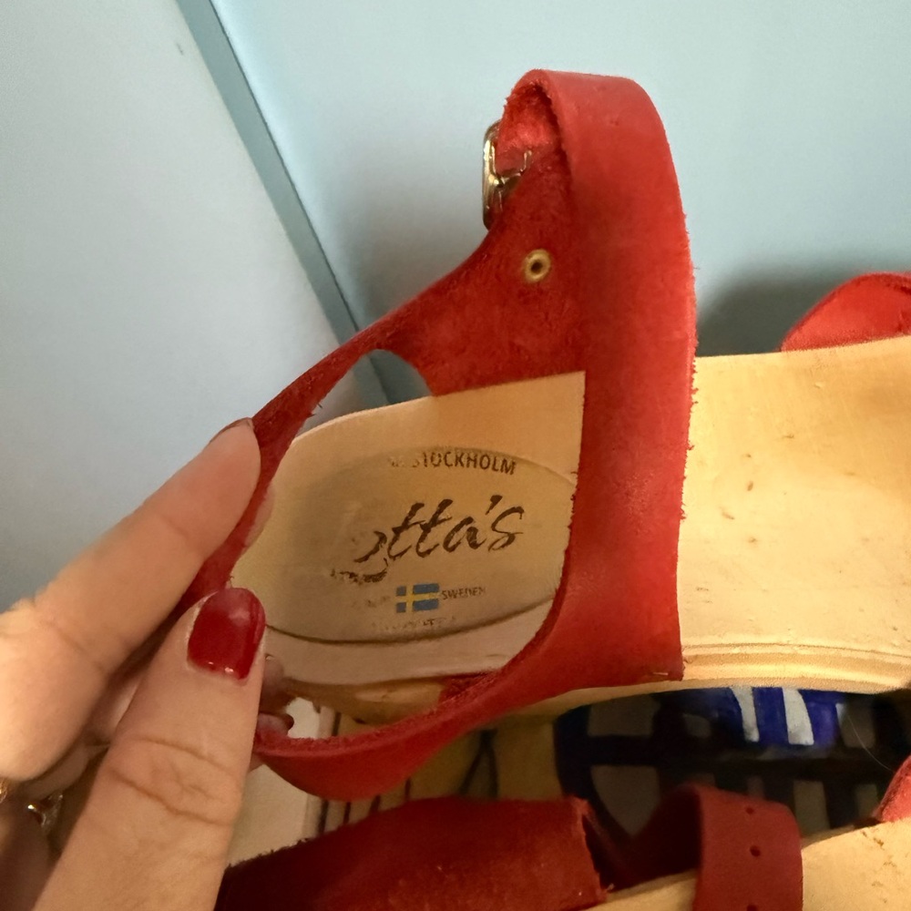 Lotta from Stockholm Low Peep Toe Sandal w/ Ankle Strap - Red - Size 11/42 - Picture 6 of 8